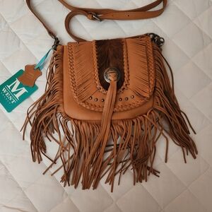 Montana West Brown Fringe Crossbody Bag with Turquoise Tag